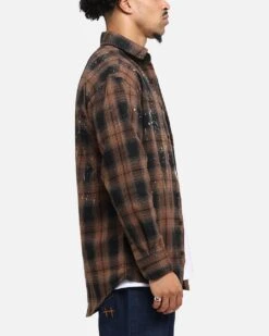 Saint Morta Spray Long Sleeve Flannel Shirt Brown -Culture Kings 02053268 YX300 mens 0050