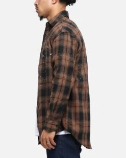 Saint Morta Spray Long Sleeve Flannel Shirt Brown -Culture Kings 02053268 YX300 mens 0060