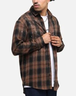 Saint Morta Spray Long Sleeve Flannel Shirt Brown -Culture Kings 02053268 YX300 mens 0070