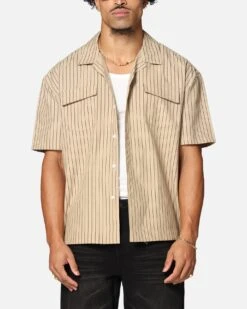 Saint Morta Gothic Pinstripe Button Up Shirt Tan -Culture Kings 02053287 YT001 mens 000020