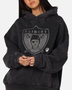 Mitchell & Ness Las Vegas Raiders Distressed Rhinestone Logo Hoodie Faded Black -Culture Kings 02053302 YB554 womens 0060