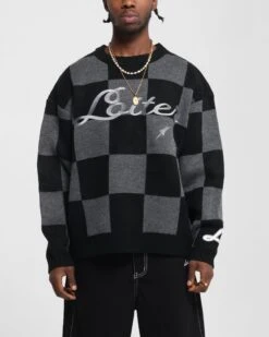 Loiter Checker Knit Sweater Black/Grey