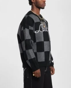 Loiter Checker Knit Sweater Black/Grey -Culture Kings 02053527 YB006 mens 000000050