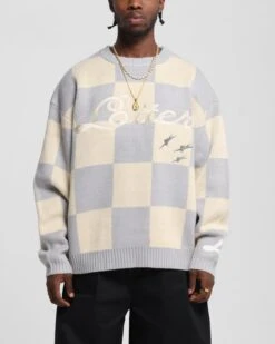 Loiter Checker Knit Sweater Grey/Off White