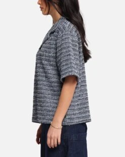 XXIII Boucle Tweed Crop Button Up Shirt Black/White/Blue -Culture Kings 02053656 YB087 womens 0050