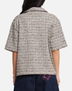 XXIII Boucle Tweed Crop Button Up Shirt Cream/Brown -Culture Kings 02053656 YC606 womens 0030