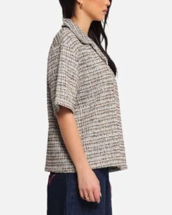 XXIII Boucle Tweed Crop Button Up Shirt Cream/Brown -Culture Kings 02053656 YC606 womens 0040