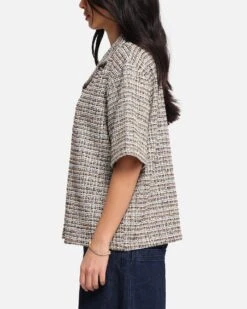 XXIII Boucle Tweed Crop Button Up Shirt Cream/Brown -Culture Kings 02053656 YC606 womens 0050