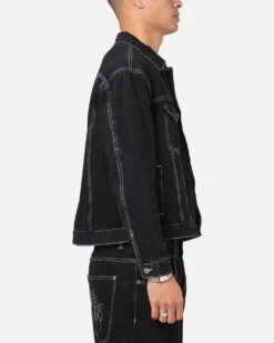 Saint Morta Fray Trucker Denim Jacket Contrast Black -Culture Kings 02054108 YE282 mens 0040