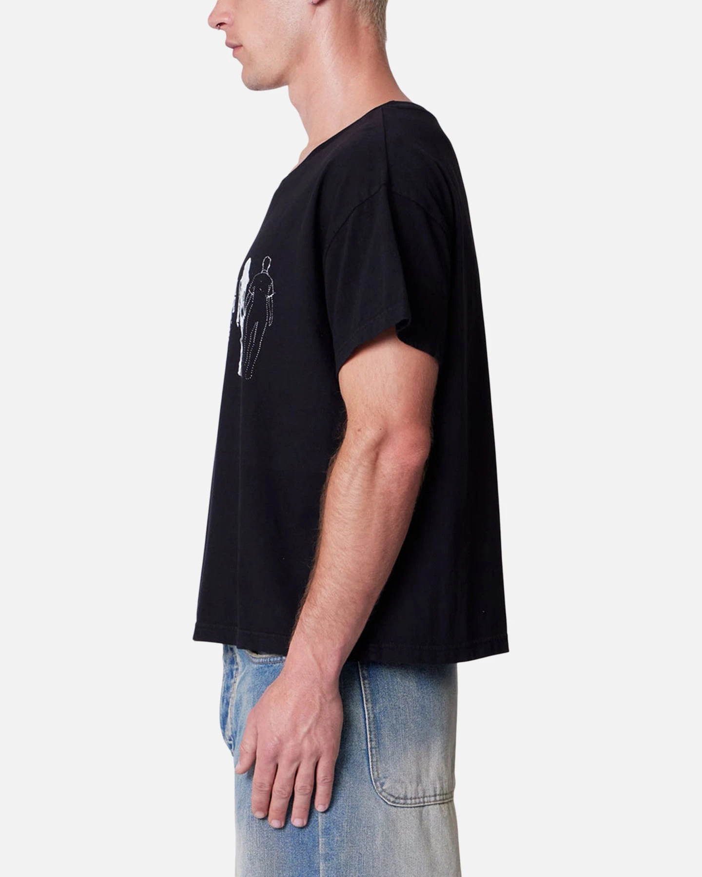 MNML Distressed Wide Neck T-Shirt Washed Black 5 MNML Distressed Wide Neck T-Shirt Washed Black - Image 3