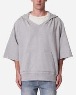 MNML Hooded 3/4 Sleeve Rag Sweater Grey