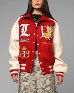 Loiter Heaven Varsity Jacket Red/Off White