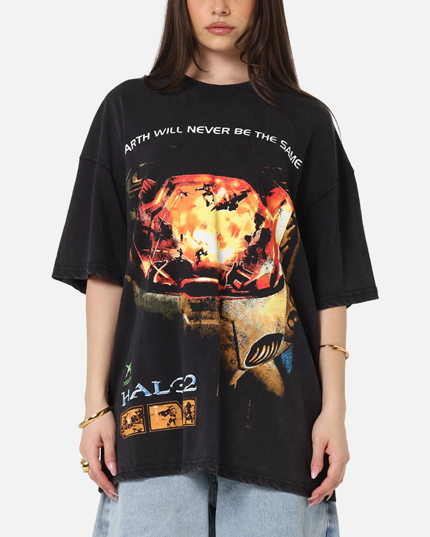 73 Studio X Halo Halo 2 Masterchief Vintage T-Shirt Black Acidwash 4 73 Studio X Halo Halo 2 Masterchief Vintage T-Shirt Black Acidwash - Image 2