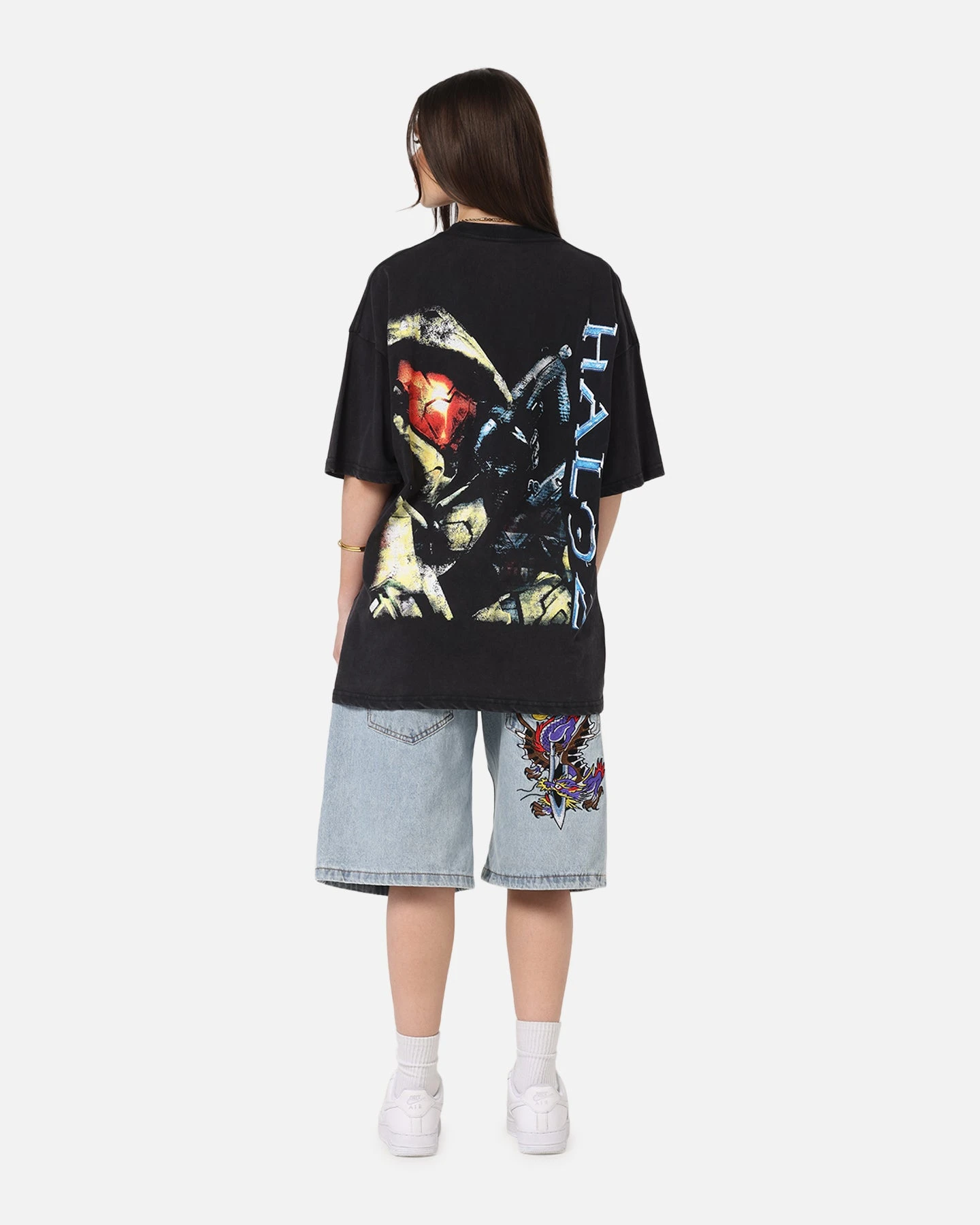 73 Studio X Halo Halo 2 Masterchief Vintage T-Shirt Black Acidwash 6 73 Studio X Halo Halo 2 Masterchief Vintage T-Shirt Black Acidwash - Image 4