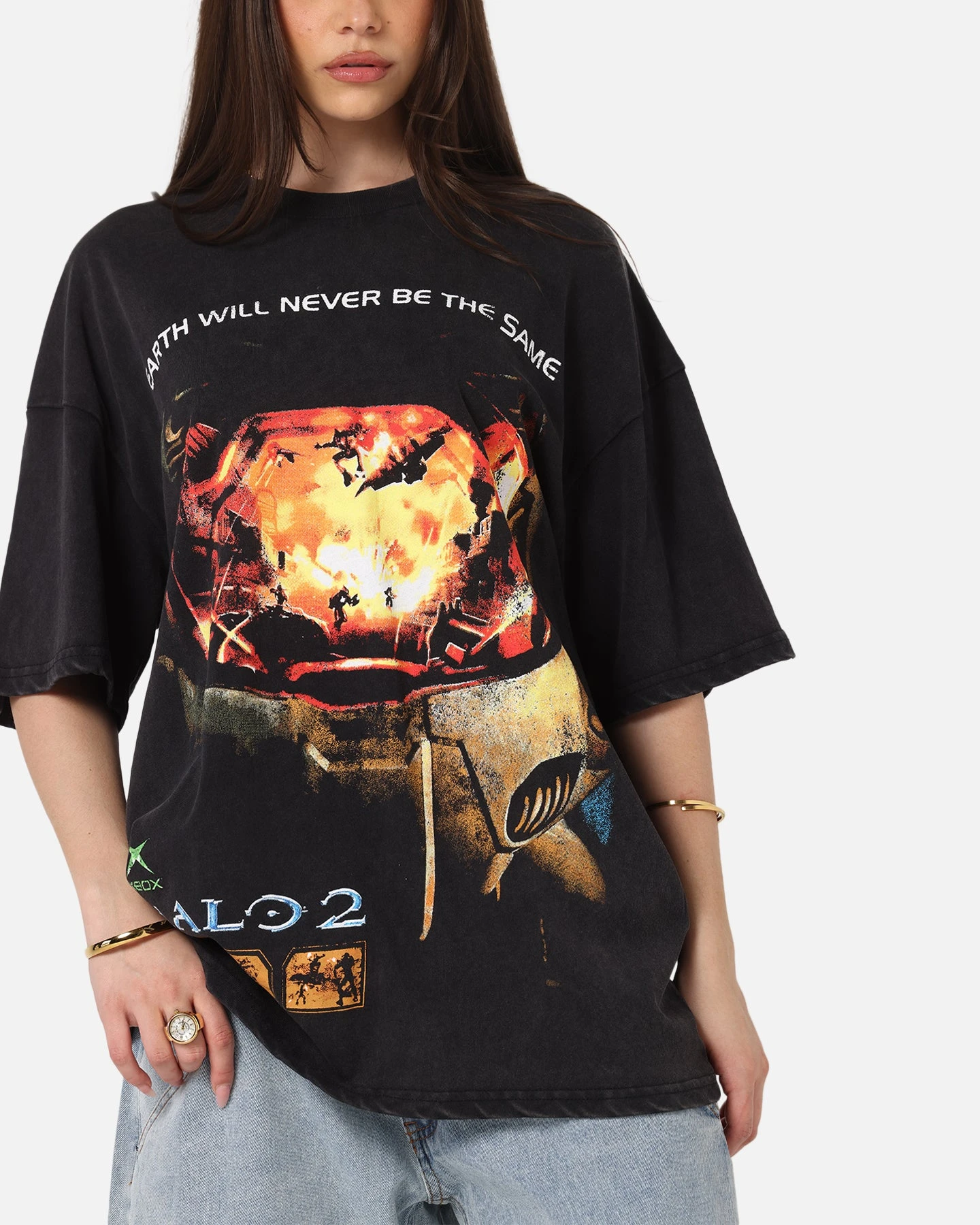 73 Studio X Halo Halo 2 Masterchief Vintage T-Shirt Black Acidwash 9 73 Studio X Halo Halo 2 Masterchief Vintage T-Shirt Black Acidwash - Image 7