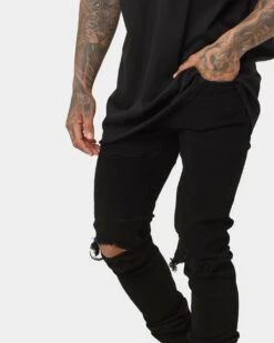 Saint Morta Index Distressed Biker Jeans Black -Culture Kings 03004973 YB001 mens 040