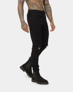 Saint Morta Index Distressed Biker Jeans Black -Culture Kings 03004973 YB001 mens 050