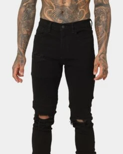 Saint Morta Index Distressed Biker Jeans Black -Culture Kings 03004973 YB001 mens 070