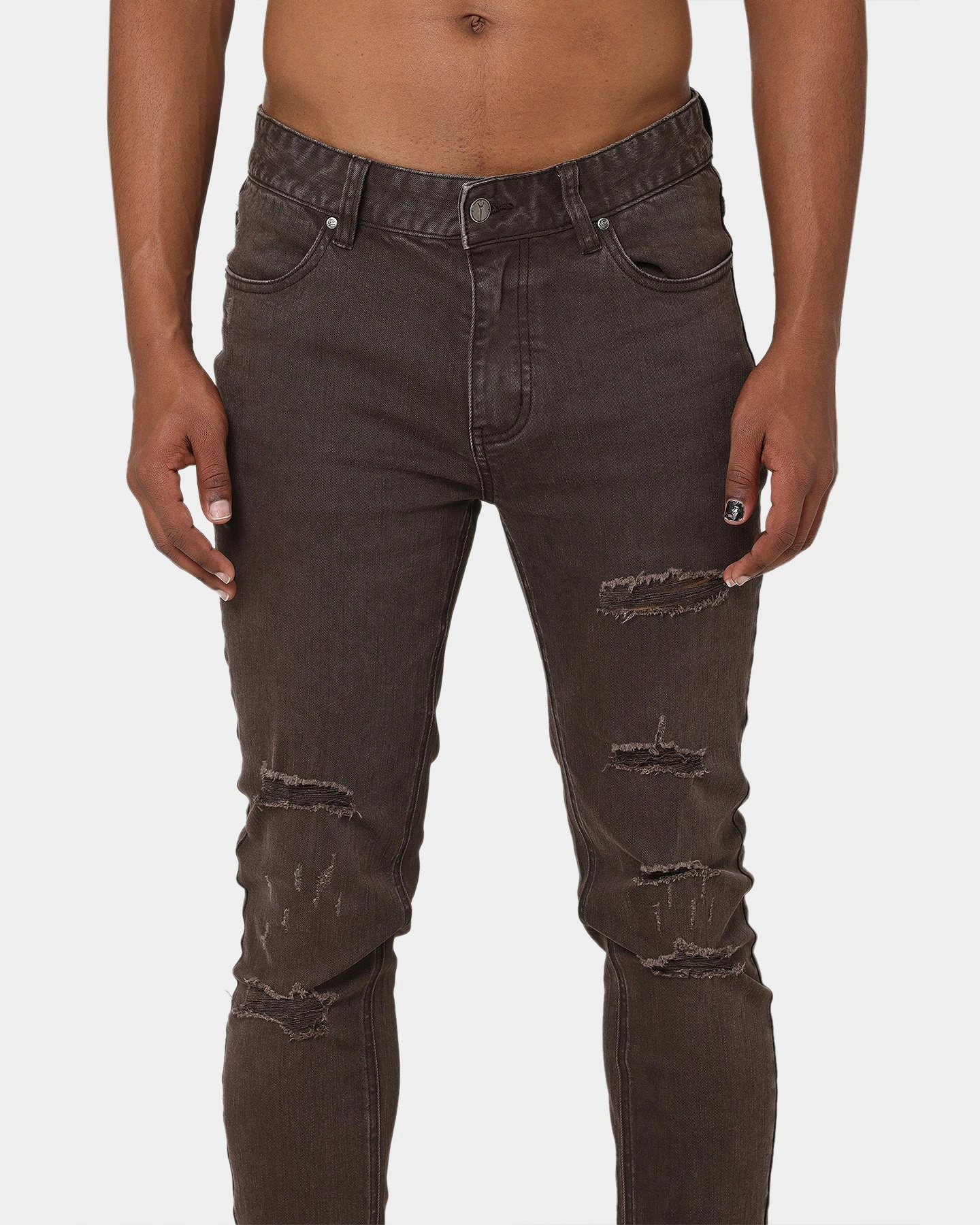 Carré Rugueux Distressed Skinny Jeans Taupe/Dark Taupe 5 Carré Rugueux Distressed Skinny Jeans Taupe/Dark Taupe - Image 3