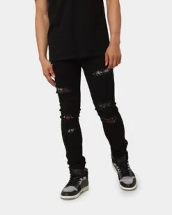 Carré BU Rugueux Distressed Jeans Black/Red