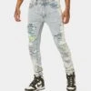 MNML X409 Stretch Rhinestone Denim Jeans Blue