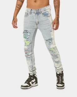 MNML X409 Stretch Rhinestone Denim Jeans Blue