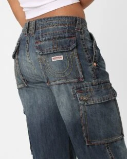 True Religion Women's Big T Cargo Pants Medium Wash -Culture Kings 03010927 YM353 womens 0030