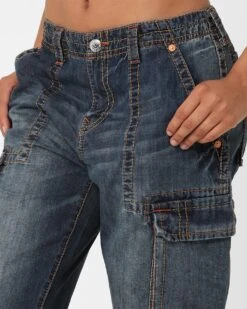 True Religion Women's Big T Cargo Pants Medium Wash -Culture Kings 03010927 YM353 womens 0040