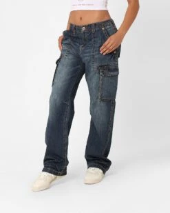 True Religion Women's Big T Cargo Pants Medium Wash -Culture Kings 03010927 YM353 womens 0060