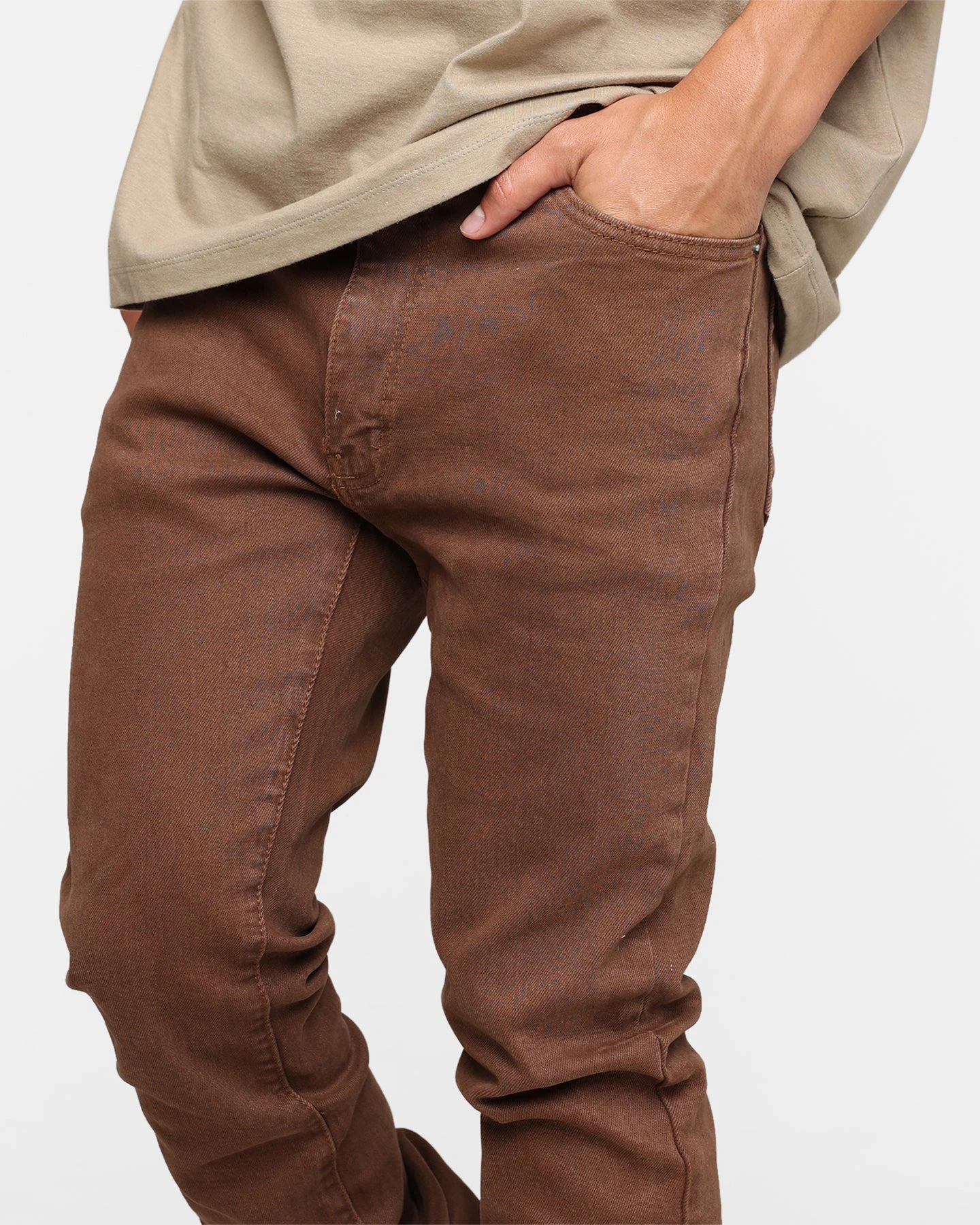 MNML X491 Convertible Skinny Denim Jeans Brown 8 MNML X491 Convertible Skinny Denim Jeans Brown - Image 6