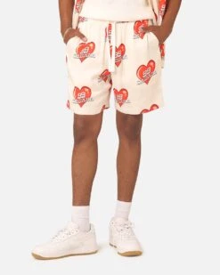 99 Cabana Roaming Hearts Shorts Off White/Red