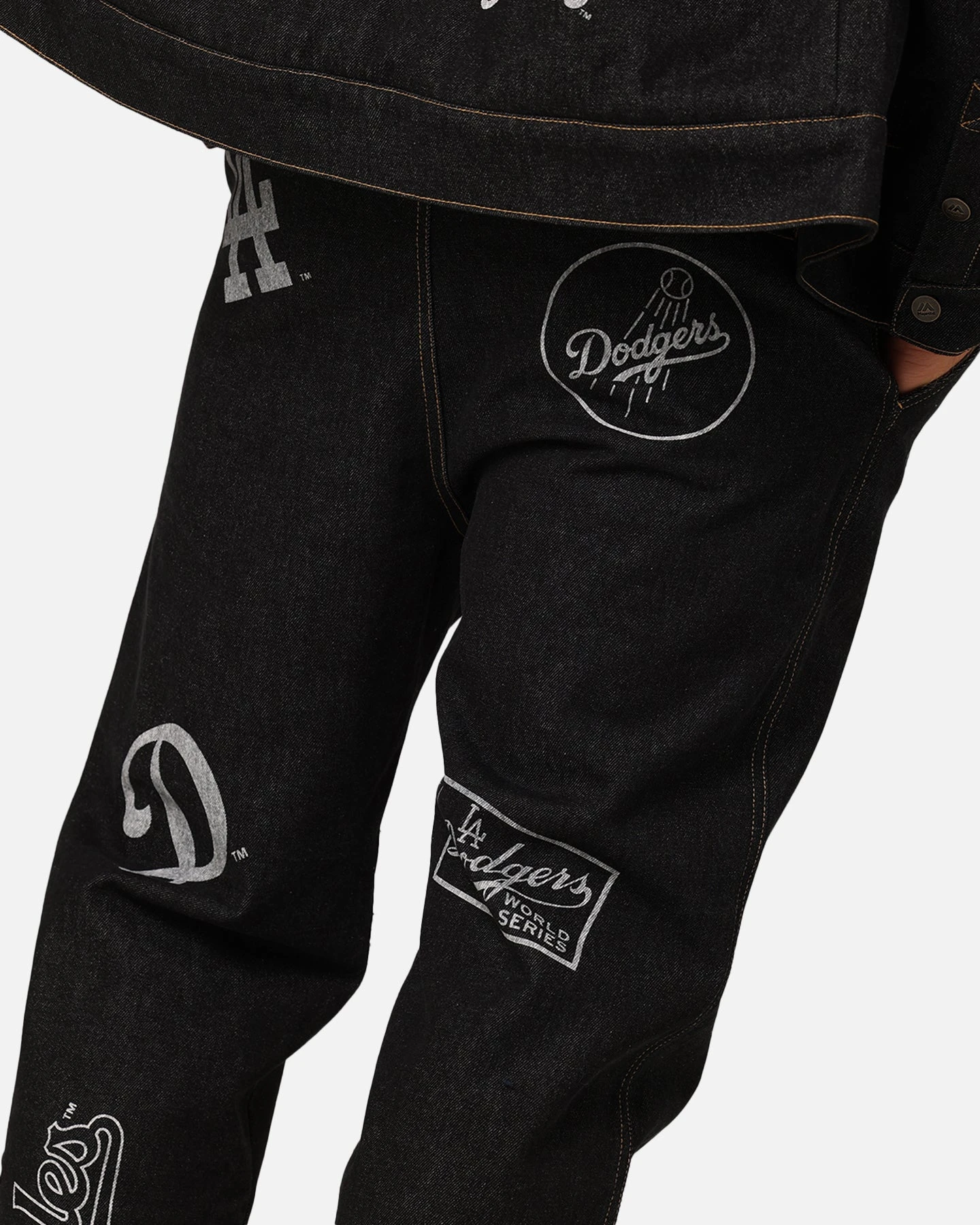 Majestic Athletic Los Angeles Dodgers Etched Denim Jeans Washed Black Denim 5 Majestic Athletic Los Angeles Dodgers Etched Denim Jeans Washed Black Denim - Image 3