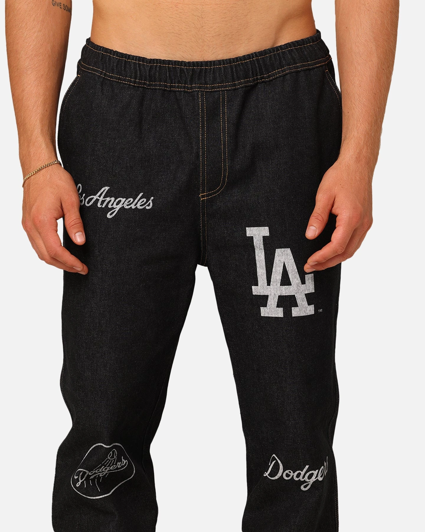 Majestic Athletic Los Angeles Dodgers Etched Denim Jeans Washed Black Denim 9 Majestic Athletic Los Angeles Dodgers Etched Denim Jeans Washed Black Denim - Image 7