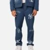Majestic Athletic New York Yankees Etched Denim Jeans Washed Blue Denim
