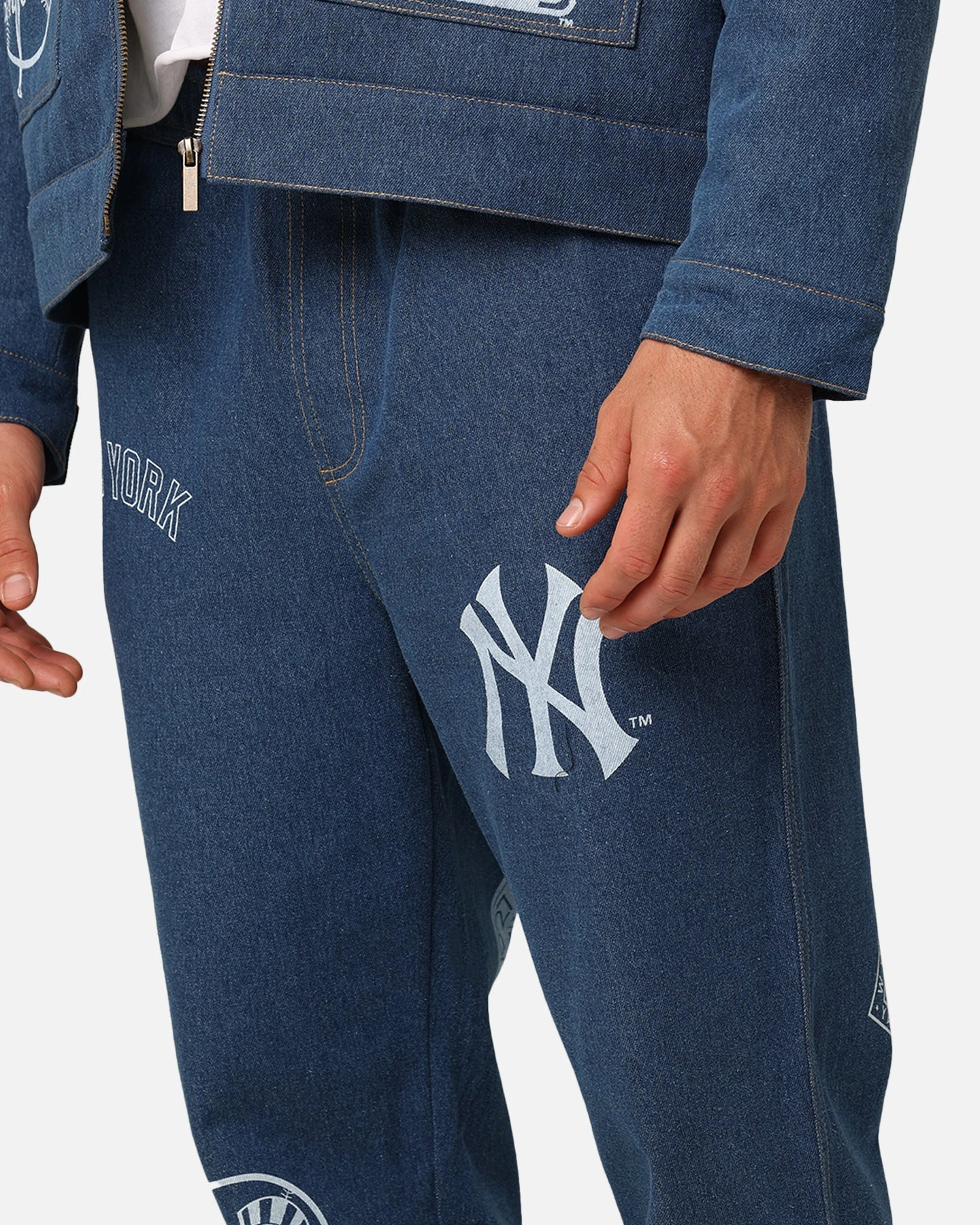 Majestic Athletic New York Yankees Etched Denim Jeans Washed Blue Denim 5 Majestic Athletic New York Yankees Etched Denim Jeans Washed Blue Denim - Image 3