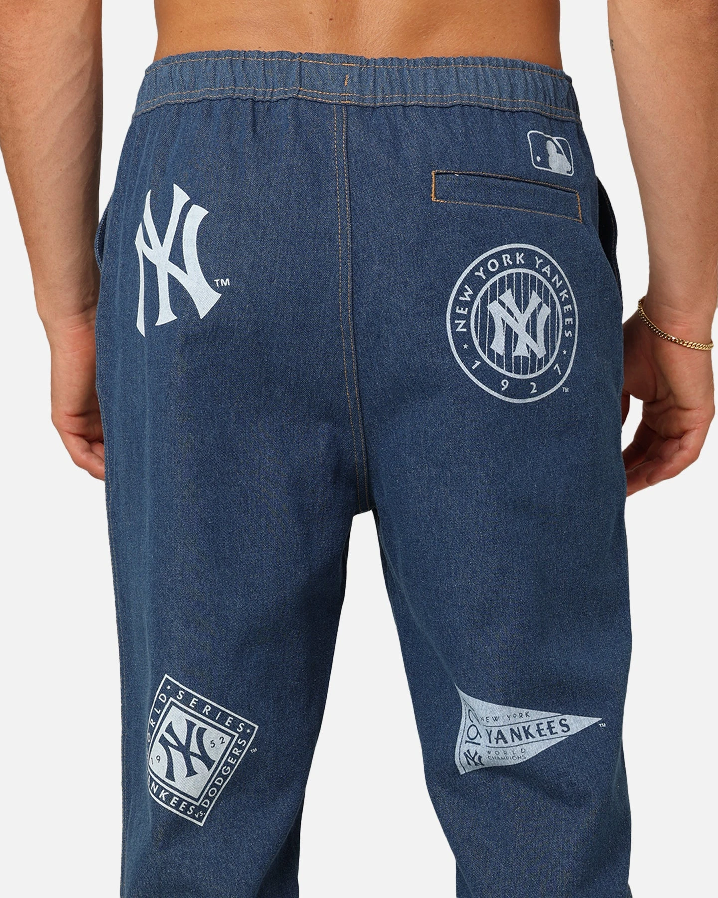 Majestic Athletic New York Yankees Etched Denim Jeans Washed Blue Denim 10 Majestic Athletic New York Yankees Etched Denim Jeans Washed Blue Denim - Image 8