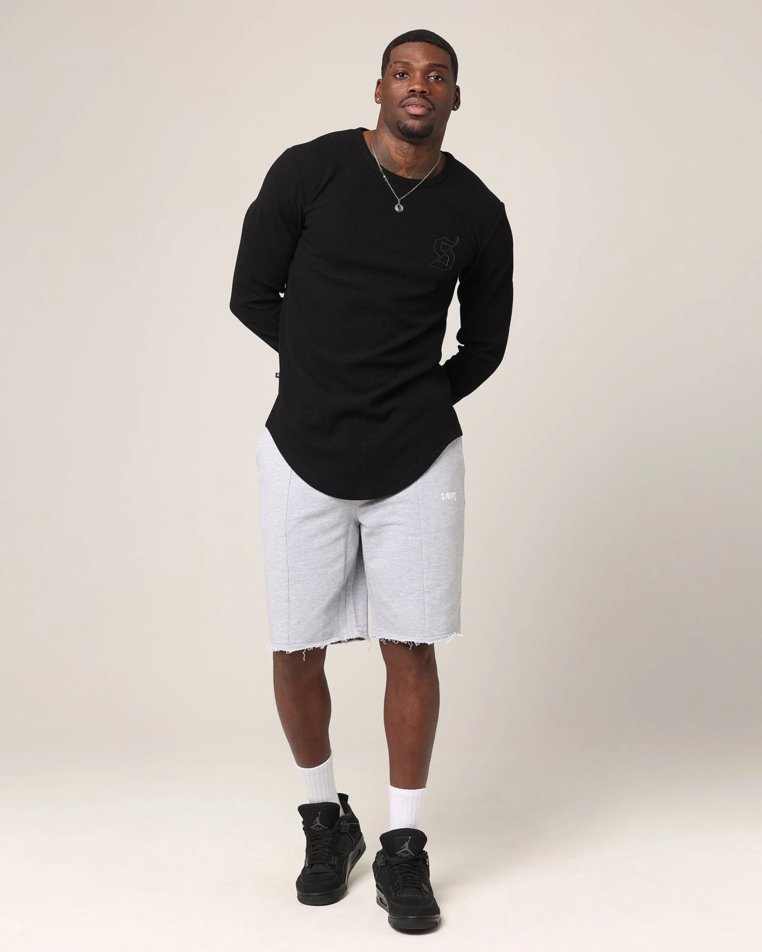 Saint Morta Baggy 90's Sweat Shorts Light Grey Marl 4 Saint Morta Baggy 90's Sweat Shorts Light Grey Marl - Image 2