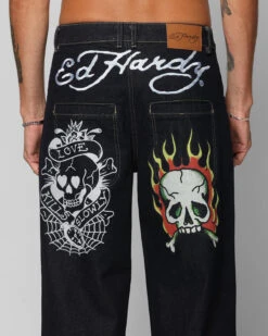 Ed Hardy Wide Leg Skull Jeans Dark Indigo -Culture Kings 03012993 YD033 mens 00070 ccc3cfe8 7176 4b95 92d2 088c17263421