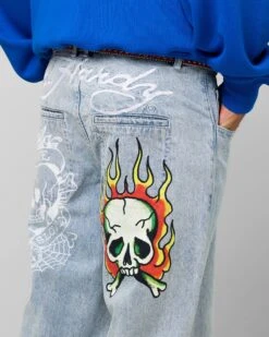Ed Hardy Wide Leg Skull Jeans Light Blue -Culture Kings 03012993 YL200 mens 0400