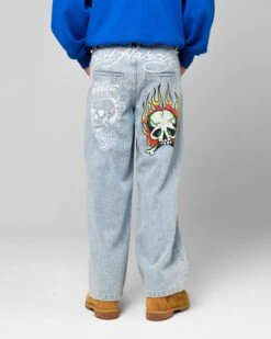 Ed Hardy Wide Leg Skull Jeans Light Blue -Culture Kings 03012993 YL200 mens 0410