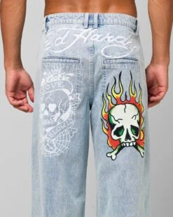 Ed Hardy Wide Leg Skull Jeans Light Blue -Culture Kings 03012993 YL200 mens 0440