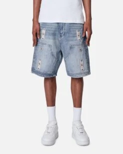 MNML Double Western Jewel Denim Shorts Blue