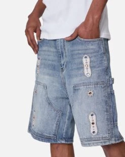 MNML Double Western Jewel Denim Shorts Blue -Culture Kings 03013109 YX001 mens 00050
