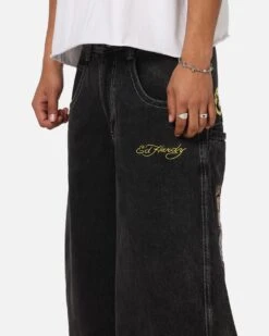 Ed Hardy Ultra Wide Leg Denim Jeans Black/Yellow 13 Ed Hardy Ultra Wide Leg Denim Jeans Black/Yellow -Culture Kings 03013186 YB016 mens 0040