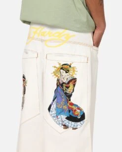 Ed Hardy Ultra Wide Leg Denim Jeans Off White/Yellow -Culture Kings 03013186 YO265 mens 0030