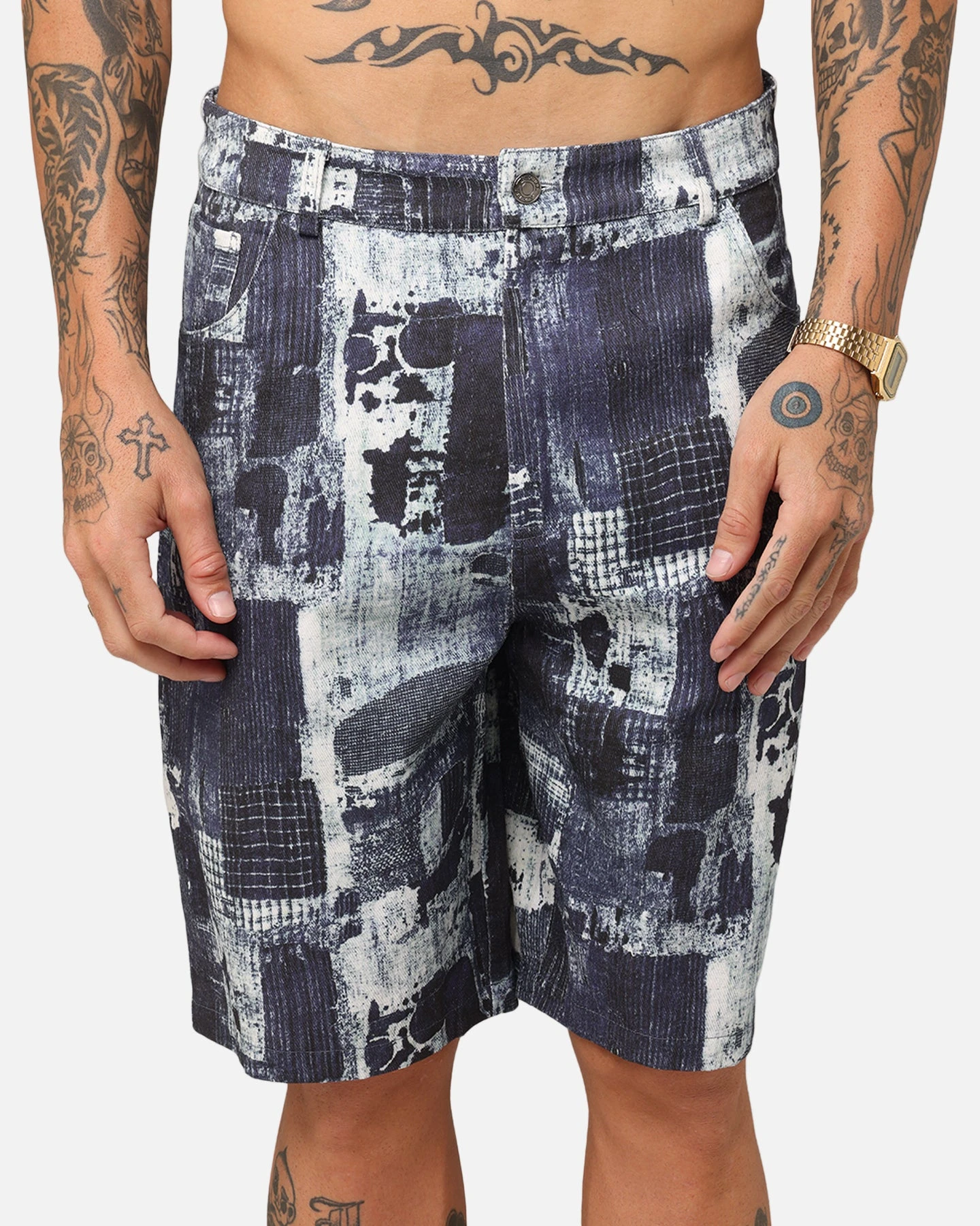 XXIII Printed Denim Patch Jorts Blue 9 XXIII Printed Denim Patch Jorts Blue - Image 7