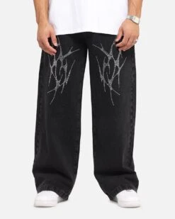 Saint Morta Amplus Tribal Rhinestone Jeans Black Shadow