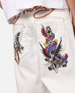 Ed Hardy Dragon Wide Leg Denim Jeans Off White -Culture Kings 03013555 YO007 mens 00030