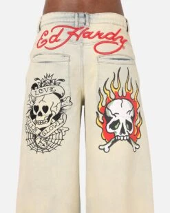 Ed Hardy Wide Leg Skull Jeans Sage -Culture Kings 03013706 YS227 mens 0070