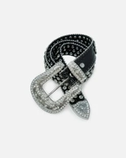 MNML All Over Rhinestone Studded Belt Black